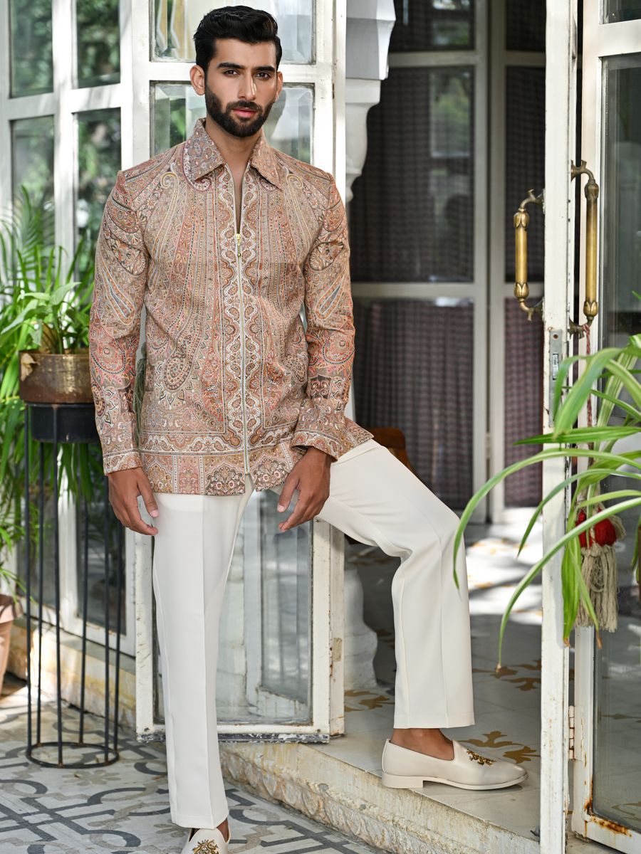 Rust paisley indo-western jacket